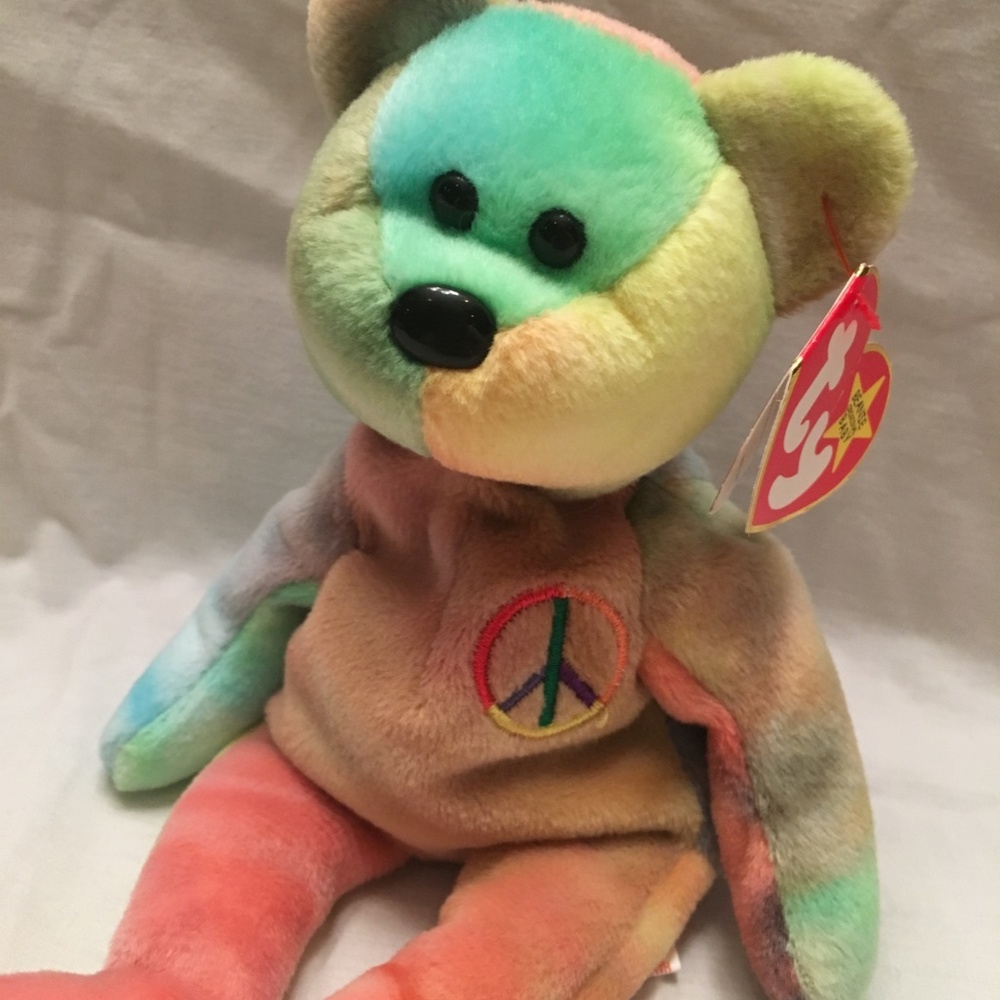 TY Beanie Baby 1996 Peace Bear 1st Edition, Tag Errors Misspelled, No Stamp
